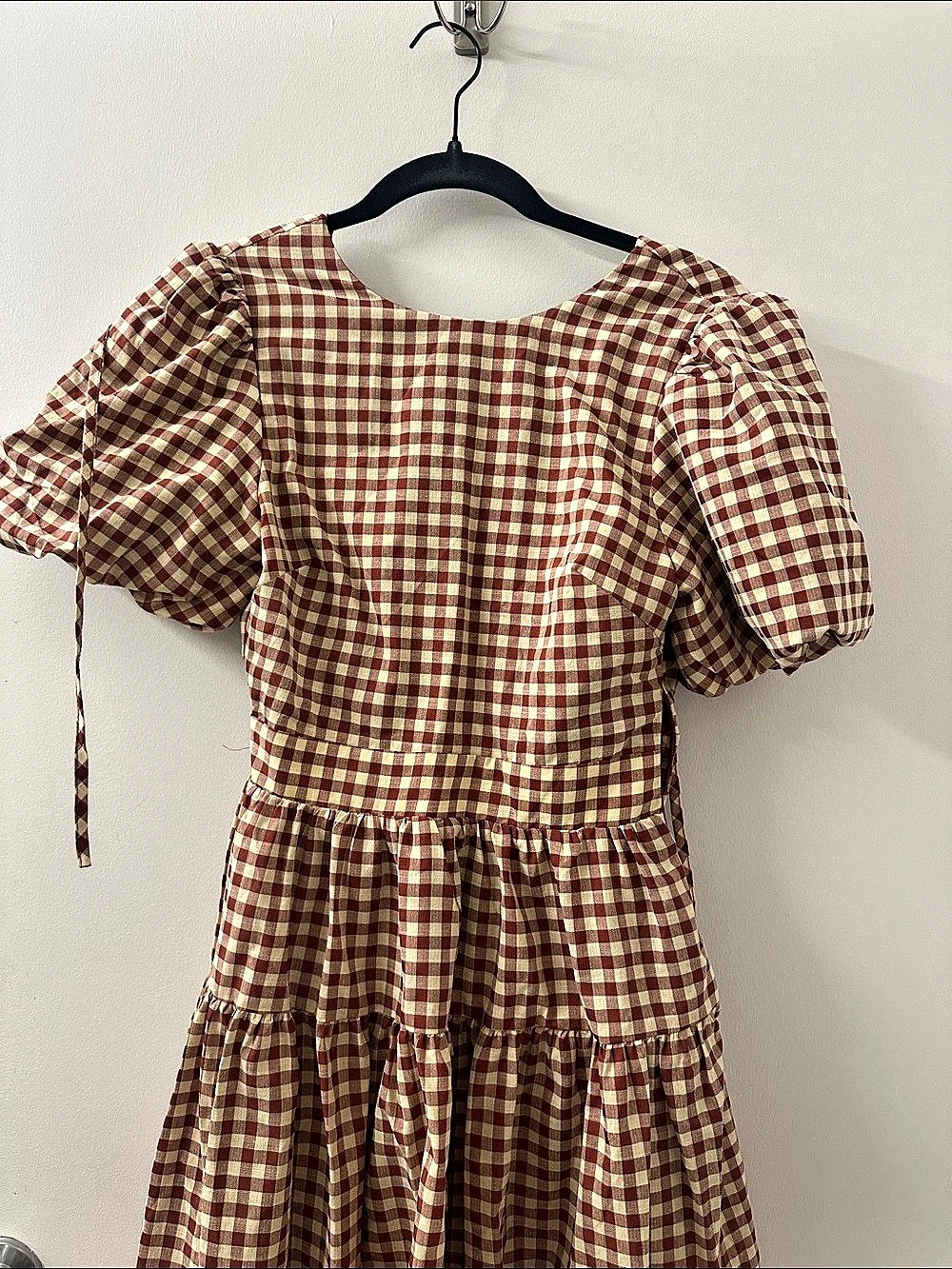 En Saison Gingham Puff Sleeve Midi Dress in brown & Cream Size XS  ‌ - Picture 2 of 6